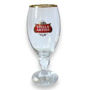 STELLA ARTOIS Gold Rimmed Beer Glass Chalice Pub Goblet Stemmed Barware 33CL